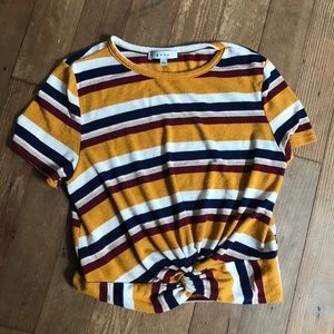 Gaze mustard striped twist front crop tee Large